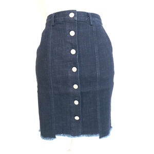 J.O.A. Women SIZE M Button Down Denim Straight Jean Skirt Raw Hem Blue Dark Wash